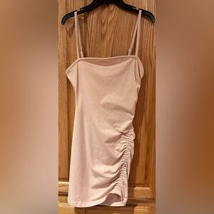 Urban Outfitters Side Ruched Straight Neck Bodycon Mini Dress in Nude Size Small